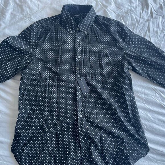 John Varvatos dress shirt size L black small skulls - Picture 1 of 3